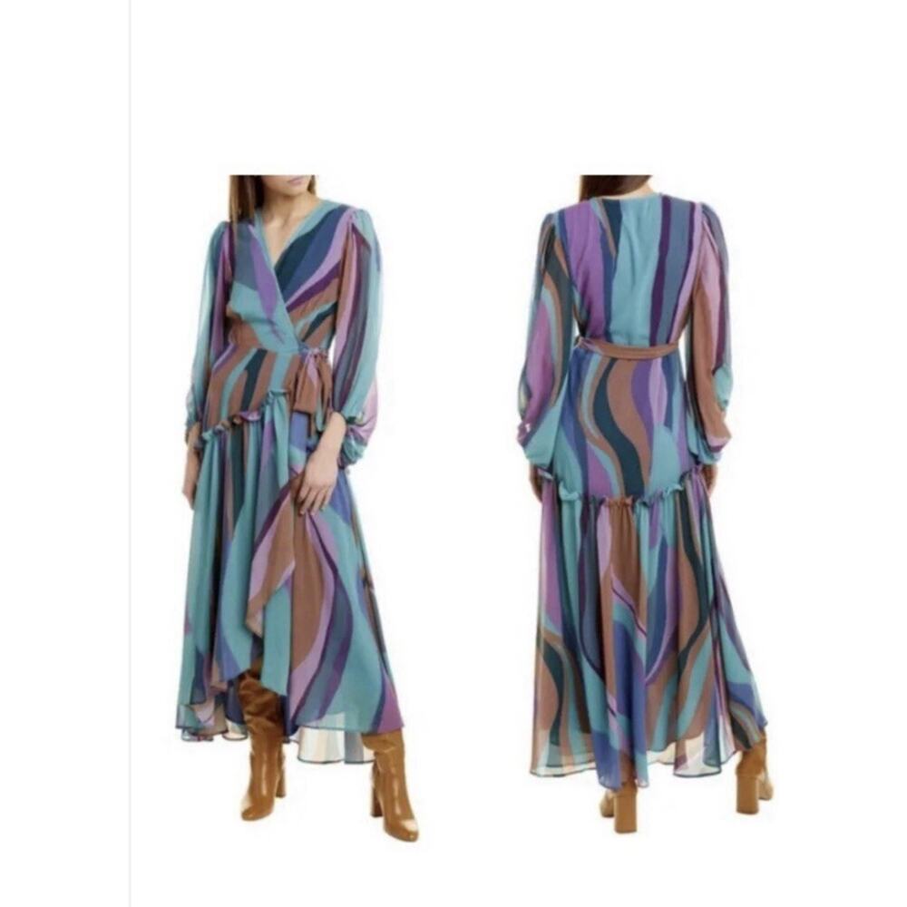 Anthropologie Hutch Abstract Wrap Maxi Dress XS Boho Wedding Guest Formal Event - Picture 2 of 15